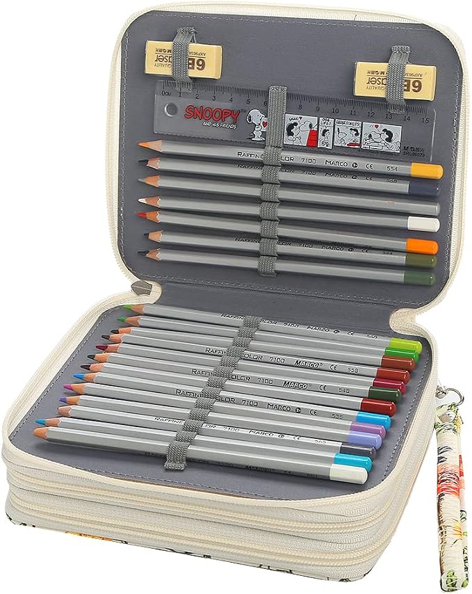 72 Slots Pencil Case Organizer w/Removal Handle Strap | 3-Layer Zipped Pencils Box Large for Colored Pencils Watercolor Pencils for Office and Travel for Artist