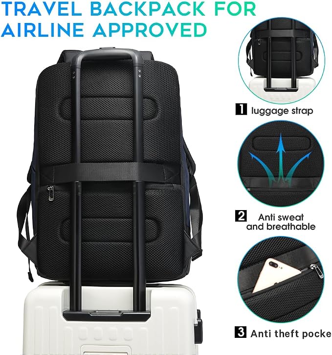 BANGE Business Commute Backpack Waterproof fit 15.6 Inch adopt in Commute,Travel Durable Backpack (Blue)