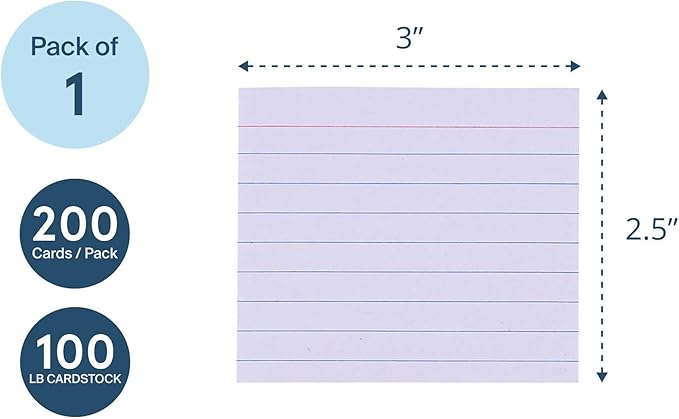 Roaring Spring Mini Index Cards 3"x2.5", 200 Count, 100# White Single Sided Ruled Paper, In Convent Tray Holder, Blank on Back (Pack of 1)