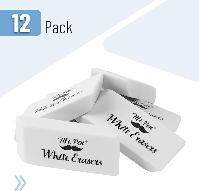 Mr. Pen- White Pencil Eraser, 12 Pack