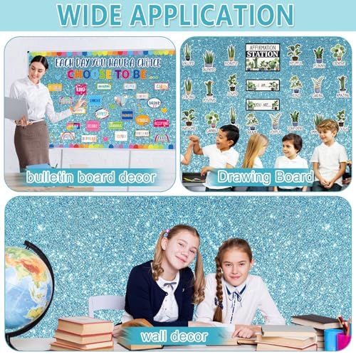 Glitter Light Blue Bulletin Board Roll Non-Woven Fabric Poster 15.7" x20 Ft