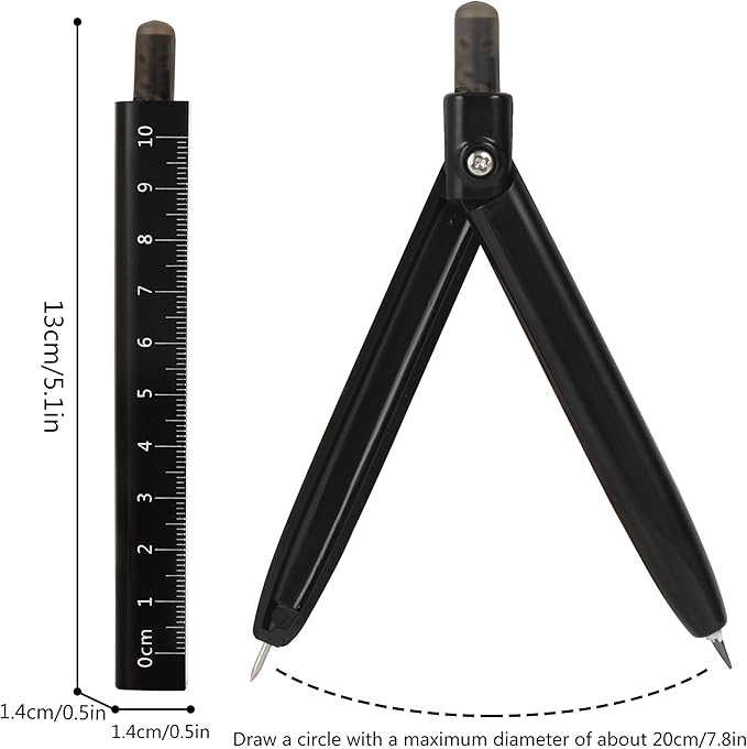 LABANCA 8 Pcs Compass Set with Protractor Rulers Pencil for Math Geometry (07734 Black)