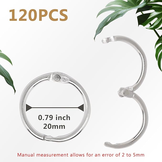 Loose Leaf Binder Rings 3/4 Inch, 120PCS Book Rings for Index Cards, Nickel Plated Metal Flash Card Ring, Clip Ring for Notebooks, Photos, Key, Home, Office, School Supplies (Silver)