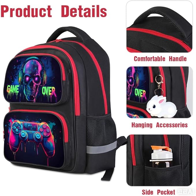 Cartoon Kids Backpack for School - 17 Inch Lightweight Bookbag with 3D Reflective Design & Luminous Safety Strips | Durable 600D Polyester, Adjustable Straps for Ages 6-18