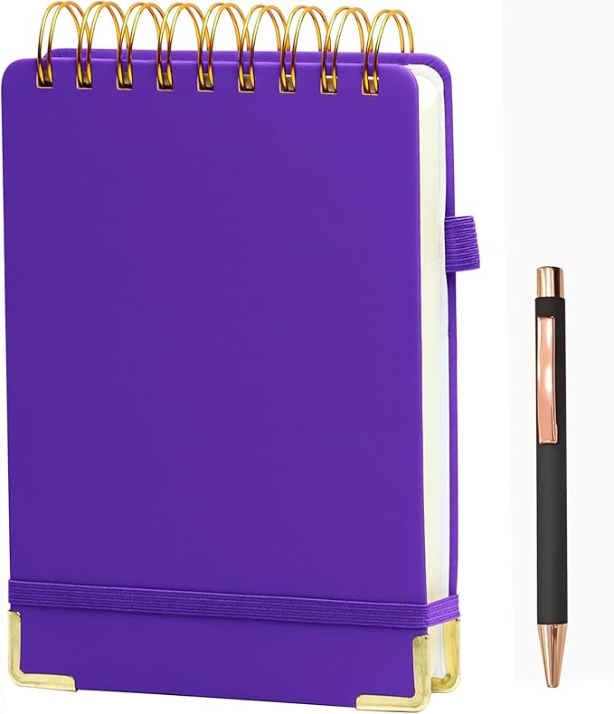 Top Spiral Notebook 5x7 Leather Steno Pad 300 Pages Hardcover Steno Notebooks Top Spiral for Work Steno NotePad, 100 GSM Thick Paper, Left Handed Notebooks for Office College School, Purple