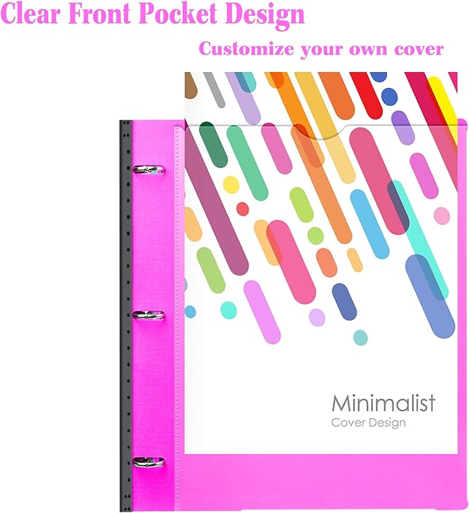INFUN All-in-one Telescoping Binder Notebook, Refillable 3 Ring Notebook Binder with 1 Plastic Movable Pocket Folder,5 Plastic Subject dividers and Graph Paper and College Ruled Paper- Pink