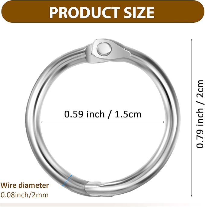 50 Pcs Loose Leaf Binder Rings Small Binder Rings for Index Cards Metal Mini Book Ring Key Ring Clips for Paper Binding Flash Card Notebook Office Silver 0.79 Inch