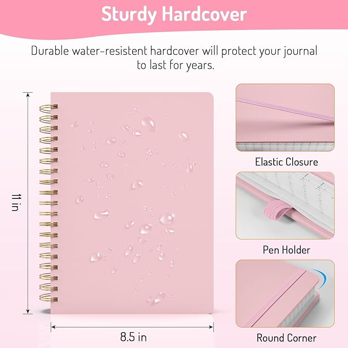 Forvencer A4 Lined Spiral Journal Notebook with 300 Numbered Pages, 11" X 8.5" Thick Journals for Writing with 100GSM Paper, Hardcover Notebooks with Contents for Work, School, Pink