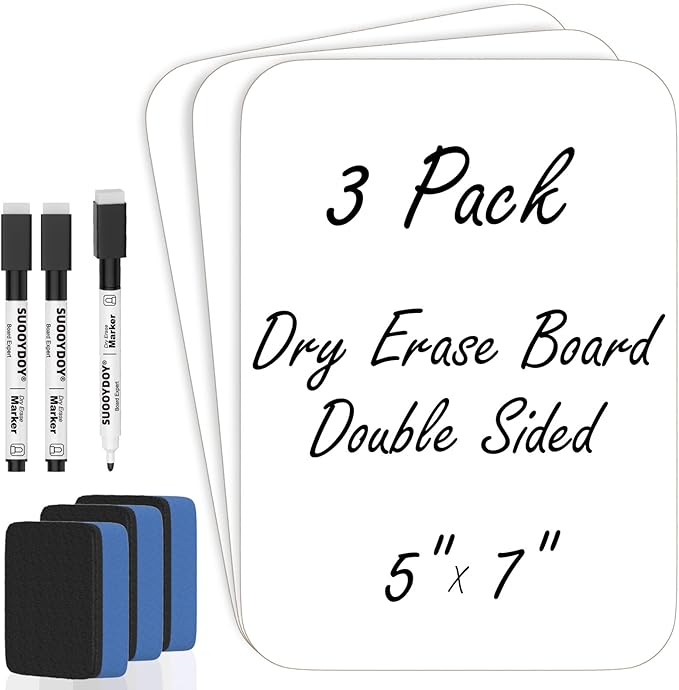 3 Pack Small White Board Dry Erase 5x7 Inch Mini Whiteboard Small Dry Erase Board with Markers Erasers Double Sided Dry Erase Lapboards for Students Teachers School Supplies Meeting Voting (3)
