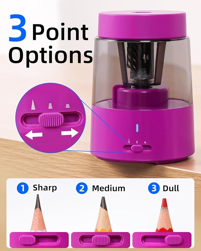 ZMOL Electric Rechargeable Pencil Sharpener, Automatic Colored Pencil Sharpener for Kids, Battery Pencil Sharpeners for Colored Pencils, Auto Stop, Suitable for No.2(6-8mm), Classroom Home Pink