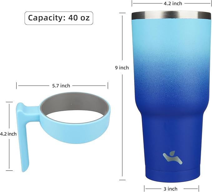 Konokyo 40 oz Tumbler with Handle and 2 Straw 2 Lid, Insulated Water Bottle Stainless Steel Vacuum Cup Reusable Travel Mug,Sky