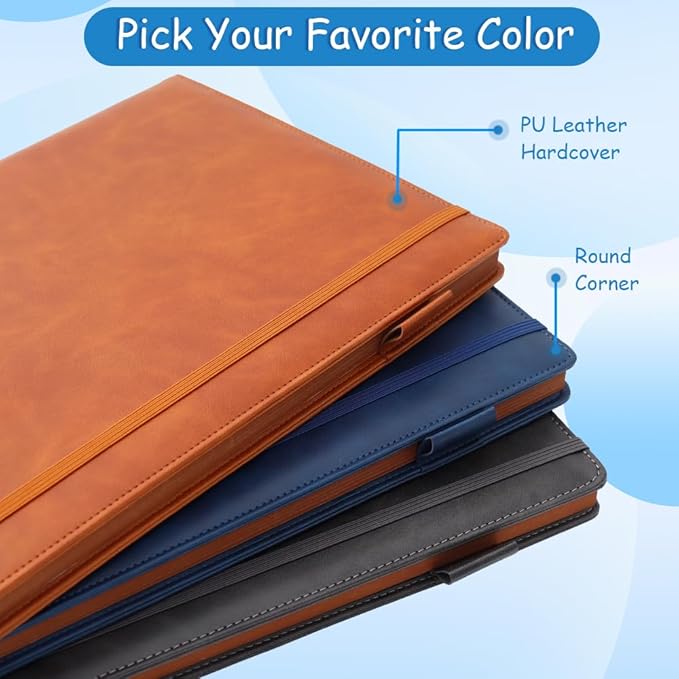 King Mills Hardcover Notebook 8.5 X 11 Inches, A4 Notebook Hardcover with Pen Loop, 192 Pages, 100GSM Premium Paper, A4 College Ruled Notebook w. PU Leather Cover, Brown