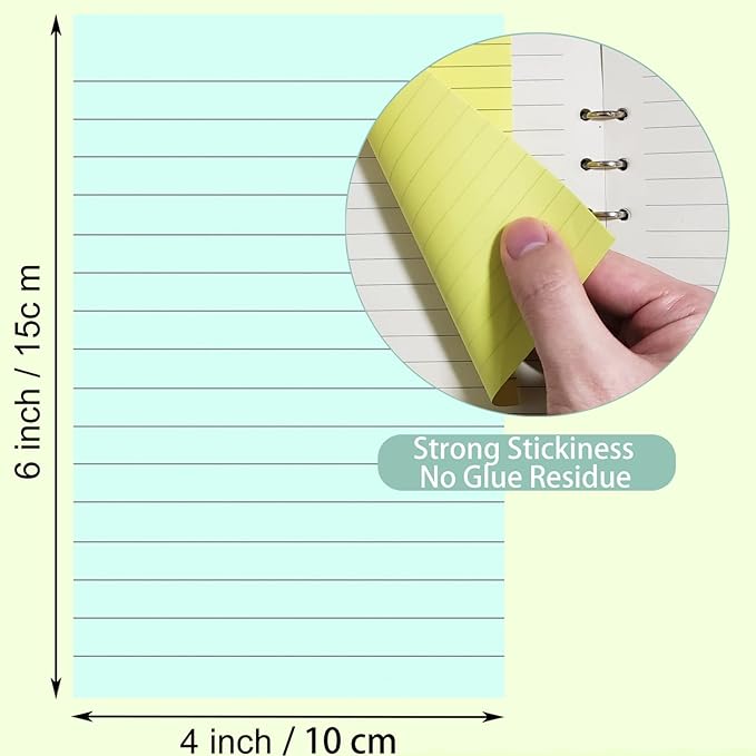 24 Pack Lined Sticky Notes 4X6 in, Self Sticky Note Pads with Lines, Large Sticky Note Memo Pad for Office, Home, School, Meeting, 50 Sheets/pad, Light Color