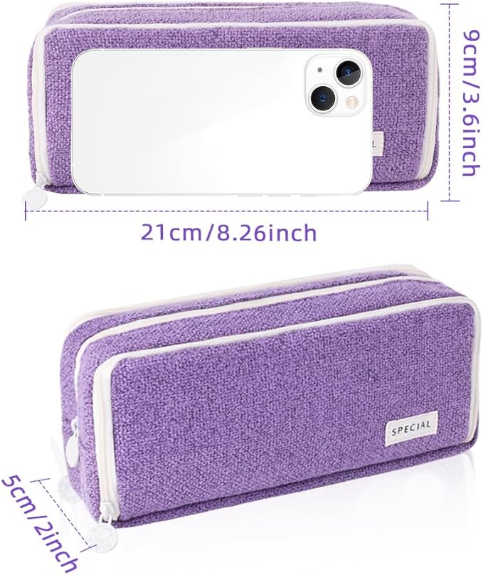 iSuperb Large Pencil Pouch 3 Compartments Pencil Case Big Capacity Pencil Bag for Kids Teen Girls Boys Student School Supplies Pen Organizer Holder Bag (Purple)