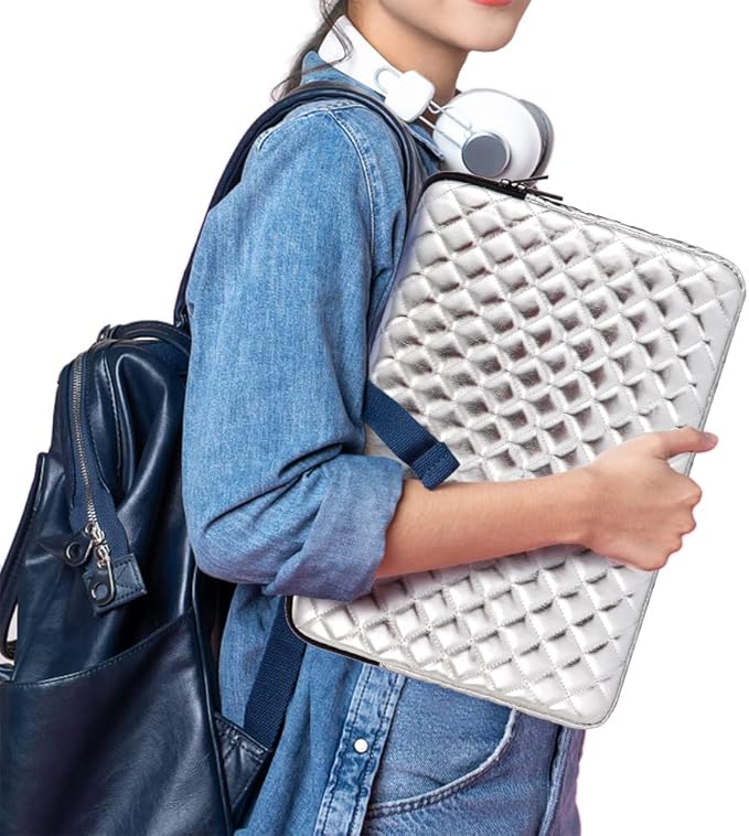 Puffy Laptop Sleeve 11 12 13 13.3 14 15 15.6 inch Puffy Laptop Case Protective Bag Quilted PU Leather Lined Padded