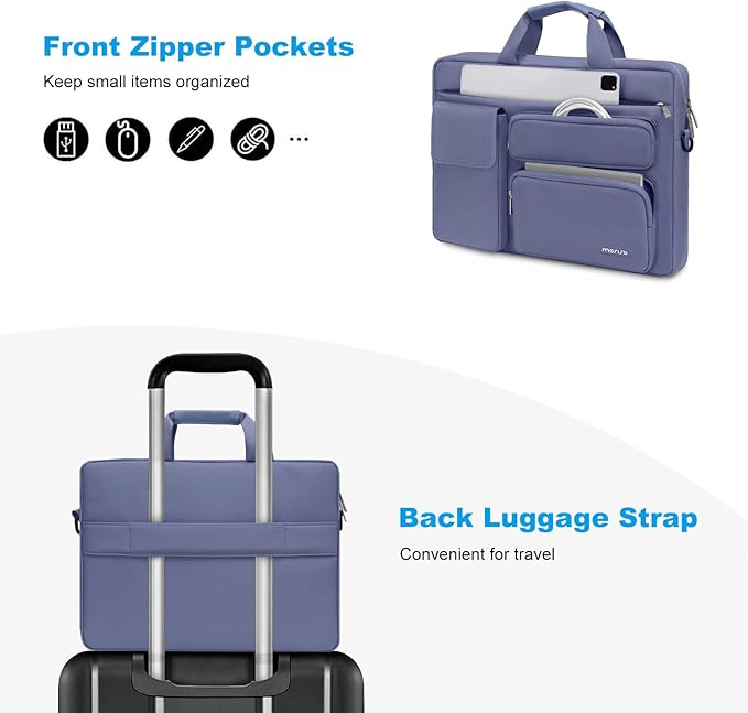MOSISO Laptop Shoulder Bag 15.6 inch, 15-15.6 inch Computer Bag Compatible with MacBook Pro 16 inch, HP, Dell, Lenovo, Notebook with 2 Raised&1 Flapover&1 Horizontal Pocket&Handle&Belt, Lavender Gray