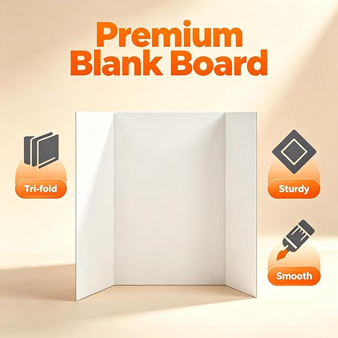 13 Pcs Trifold Poster Board 21.4" x 14", White Corrugated Presentation Board with Double Sided Tapes, Display Board for School Project, Science Fair