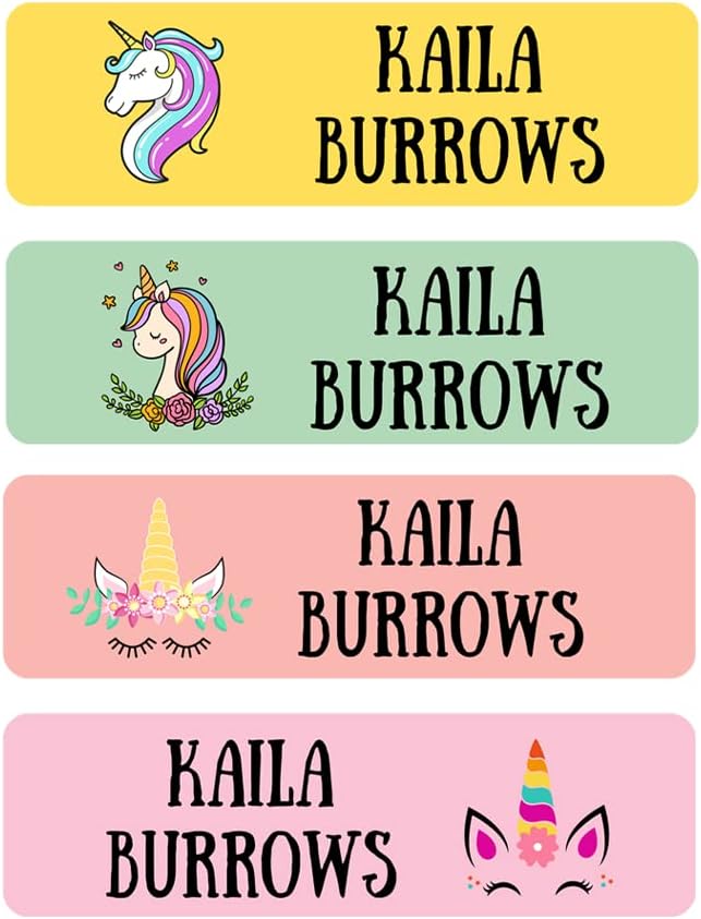 128 Custom Waterproof Dishwasher Safe Kid Name Labels for Daycare, School Supply, Baby Bottles, Lunch Boxes and Cups, Travel. Cute Personalized Design Name Stickers (Pattern 8)