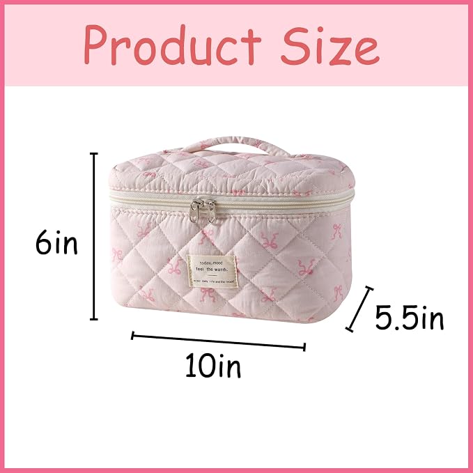 uekeboag Large Travel Quilted Makeup Bag for Women | Soft Floral Cotton Cosmetic Bag, Foldable Coquette Aesthetic Toiletry Organizer
