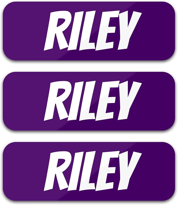 Custom Name Labels for Kids (120 Labels) Personalized Waterproof Clothing Stickers for Daycare, Camp or School - Name Stickers for Bottles, Jackets, Backpacks, Shoes and School (Grape Jam)