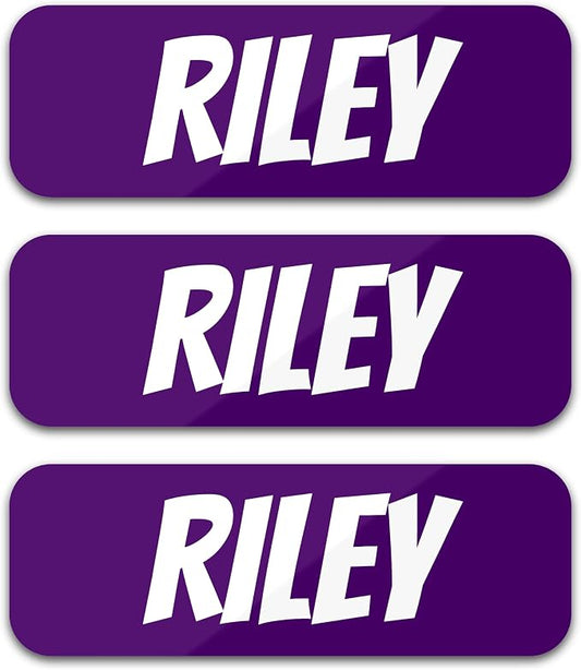Custom Name Labels for Kids (120 Labels) Personalized Waterproof Clothing Stickers for Daycare, Camp or School - Name Stickers for Bottles, Jackets, Backpacks, Shoes and School (Grape Jam)