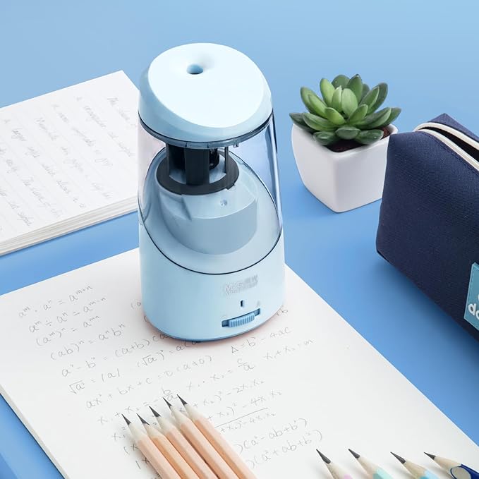 M&G Blue Electric Pencil Sharpener, Portable Automatic Pencil Sharpener for Colored Pencils, Auto Stop, Super Sharp & Fast, USB Operated for 6-8mm Pencils for Kids, School, Office, Home (Blue)