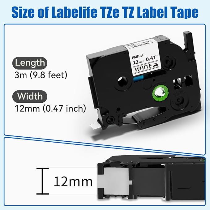 Labelife TZe-FA231 Replace for Brother Iron-On Fabric Label Tape | TZ TZe 12mm 0.47" White TZeFA231 Compatible with Brother Ptouch PTD400 PTD210 PT-1280 Label Maker, 4-Pack