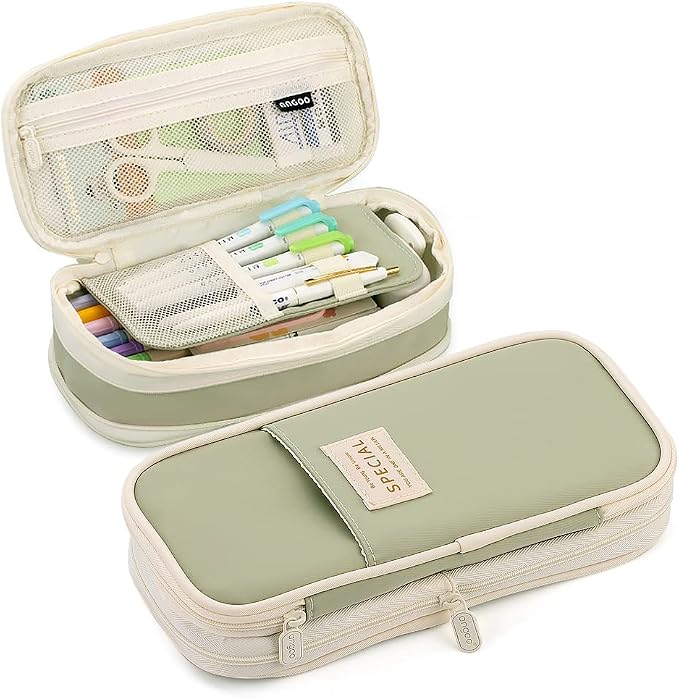 MAMUNU Expandable Pencil case with compartments, Large Capacity Pencil Cases Pencil Bag Pouch Kids Adults, Portable Pencil Case Large School Stationery Organizer, Makeup Cosmetic Bag, Green