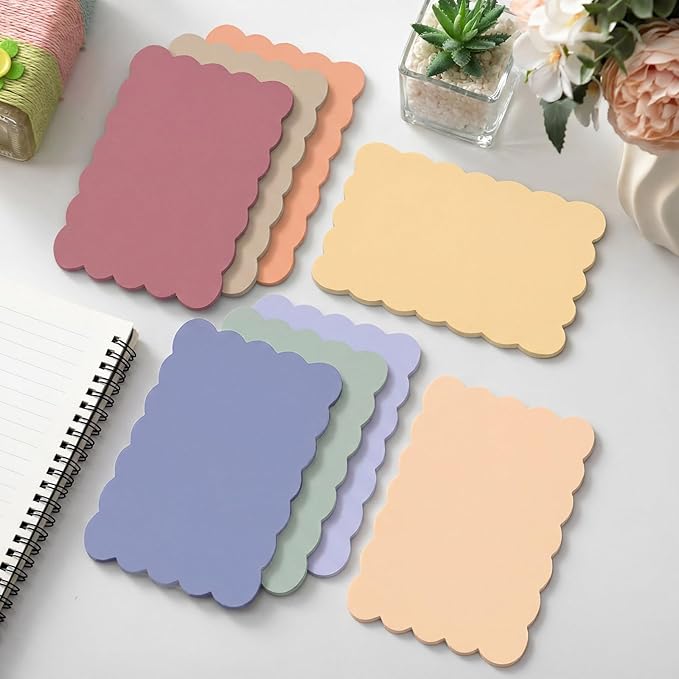 Eaasty 8 Pack Scalloped Aesthetic Sticky Notes Bulk Morandi Colors Cute Wavy Self Sticky Note Pads 4" x 6" Blank Note Pads for Back to School Office Supplies 240 Sheets