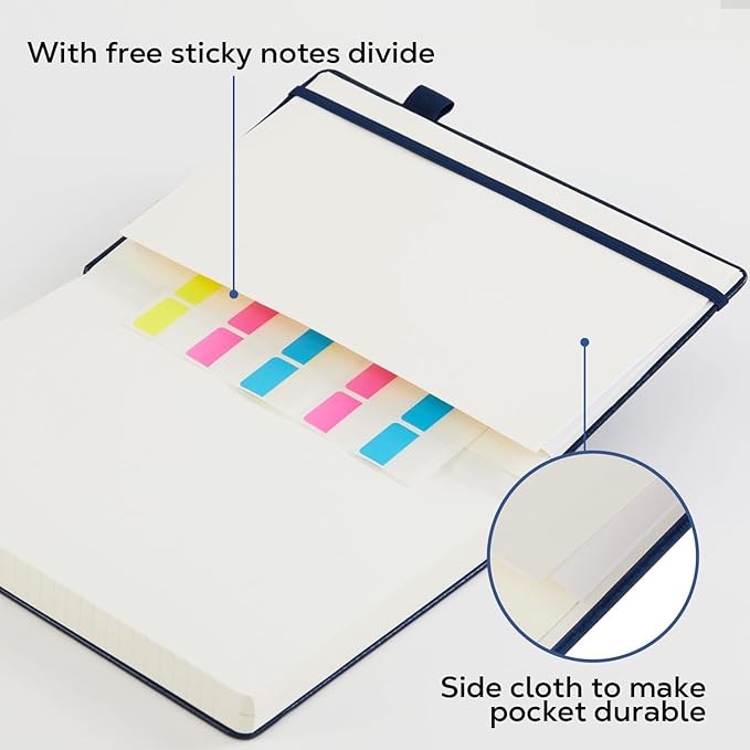FOCUS DAY Hardcover Notebook Journal, A5 Lined Daily Journal College Ruled Notebook for Women Men, 320 Pages Thick Writing Journal Notebook for School Work, Dark Green Leather Notebook, 5.7'' X 8.4''