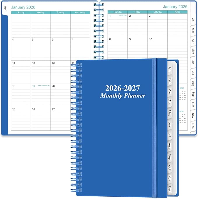 2026-2027 Monthly Planner - January 2026 - June 2027, Two Pages Per Month, 18 Monthly Calendar/Planner with Tabs, Inner Pocket, 6.4" x 8.5", Black