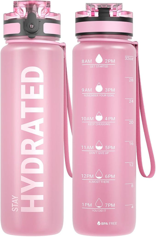 Sahara Sailor Water Bottle 32oz, Durable and Leakproof Water Bottles Motivational with Time Marker, Tritan, BPA Free, Wide Mouth with Easy Clean Brush for Gym, Travel, Home, School, Office (1 Bottle)