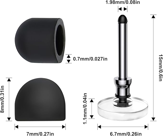 Bopomofo 10 Rubber Tips+5 Transparent Disc Tips,High Precision and High Sensitivity Stylus Replacement Tips,Black and Silver
