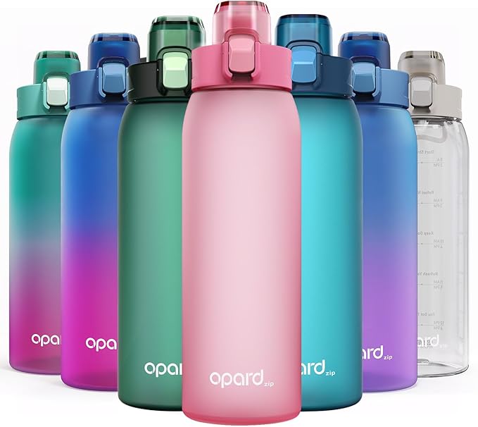 Opard Zip 30oz Plastic Water Bottle Dishwasher Safe, Leakproof Flip-Top Lid, BPA Free Tritan, Wide Mouth Reusable Sports Water Bottle for Gym Hiking Commuting Outdoor Travel and School