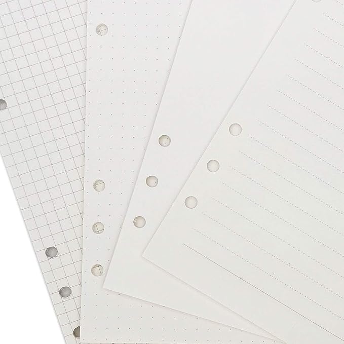 Zelten Refills/Loose Leaves for A5 Cover Ring Binder/Personal Organizer/Planner(A5 6 Holes, Ruled, Dotted, Blank, Squared 4 in 1)