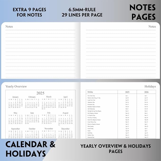 2026 Planner - Weekly and Monthly Planner, Jan 2026 - Dec 2026, Holidays, Contacts and Notes Pages, Vegan Leather Cover, Elastic Closure, 5.5”x8.25”, Teal
