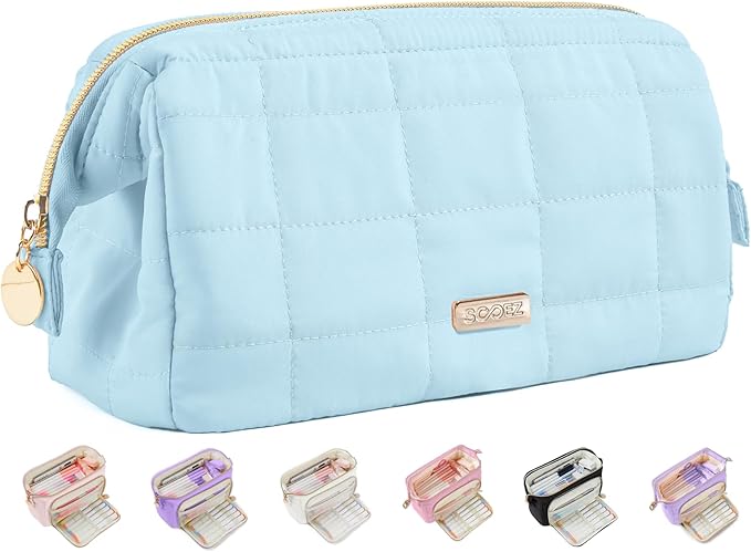 Sooez Large Pencil Case Pouch, Soft Pencil Bag with Zipper, Pen Bag Wide Opening, School Supplies Cute Pencil Case for Girls Boy Men Women, Blue