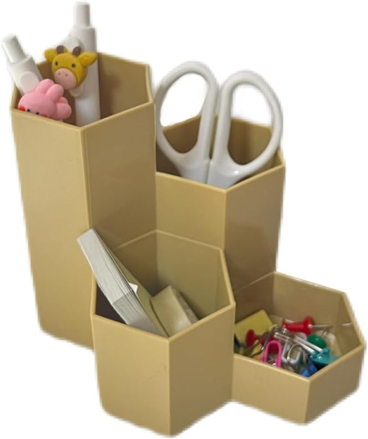 Pencil Organizer Pen Holder for Desk Pens Cup Small Desk Organizer Cute Pen Holder for Office,School and Home (Beige, L-Shape)