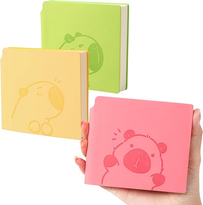 BOBO RABBIT 3 Pack Mini Blank Notebooks Pocket Size Unlined Paper Journal Notebook Total 600 Pages Sketch Book Small Softcover Vegan Leather No Line Sketchbook Cartoon Capybara Pattern for Travelers Drawing Sketching Travel Lay Flat, 3.9"x3.9" Inner(Mi...
