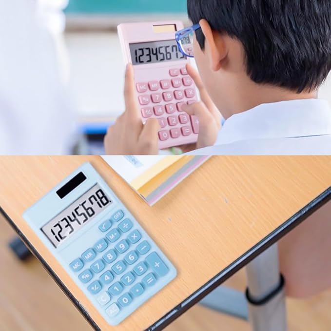 Basic Standard Calculators Small Digital Desktop Calculator with 8-Digit LCD Display, Battery Solar Power Smart Calculator Children's School Adult Office Family Standard Functions (8 Bit Pink)