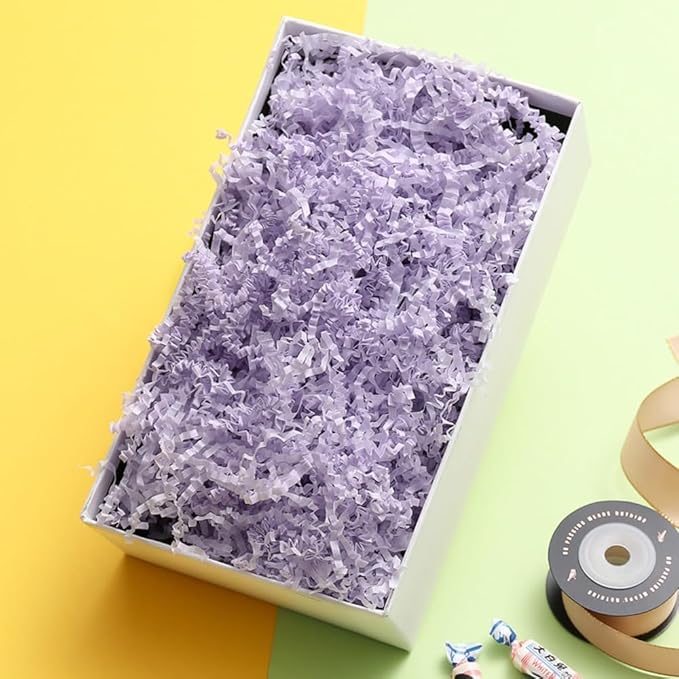 LKQBBSZ Crinkle Cut Paper Shred Filler, Raffia Paper Shredded Paper Stuffing for Gifts Wrapping Baskets Box Filling Easter Party Supply (Purple)