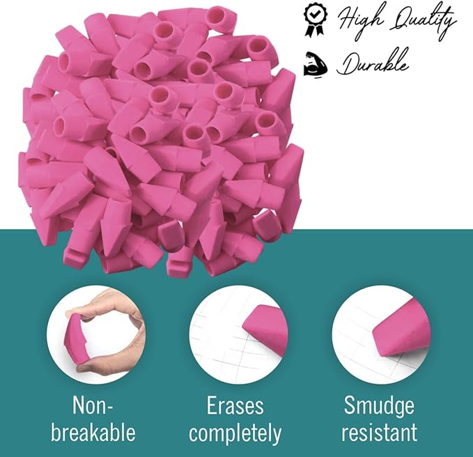 Pencil Top Erasers, 144 Count Pink Cap Erasers, Pink Eraser Tops, Pencil Toppers, Pencils Cap Eraser
