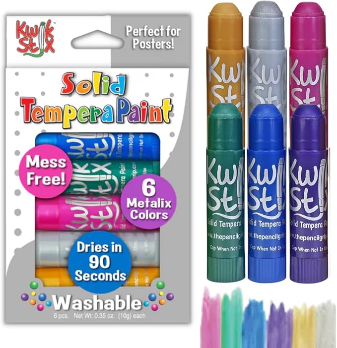 Kwik Stix Solid Tempera Paint Sticks, 6 Metallic Colors, Washable for Kids, Super Quick Drying, Non-Toxic, Allergen Free, Paint Sticks in Metallic Colors, Paint for Kids and Toddlers