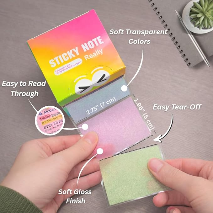 Pull Out Transparent Sticky Notes 105 Sheet/Box Full Adhesive, Monster Sticky Notes Cute with Tear-Off Lines, Sticky Notes for Kids & Students School Office Planning Supplies (4 Pack)