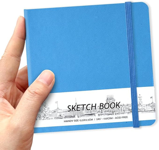 5" x 5" Hardcover Sketch Book,Small Mixed Media Sketch Pad,58 Sheets 150GSM Acid-Free Artist Drawing Paper,Travel Journal Blank Notebook for Adults Painting,Illustration,Art Supplies.Sky Blue