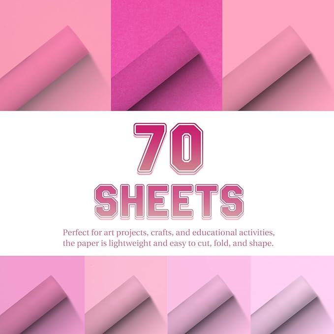 Construction Paper 8.5x11 in,70 Sheets,Set of 7 Colors 178GSM/65LB Heavyweight Construction Paper,Crafts,Arts,School Classroom Art Supplies Assorted Colors Bulk Paper