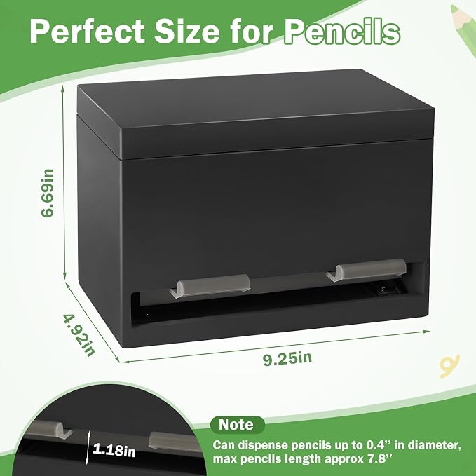 Aigybobo Pencil Dispenser for Classroom, Wooden Desk Pencil Holder, Black | Teacher Must Haves, Classroom Organization, Wooden Dispenser for Pencils or Straws, for Offices, Kitchens, Restaurants