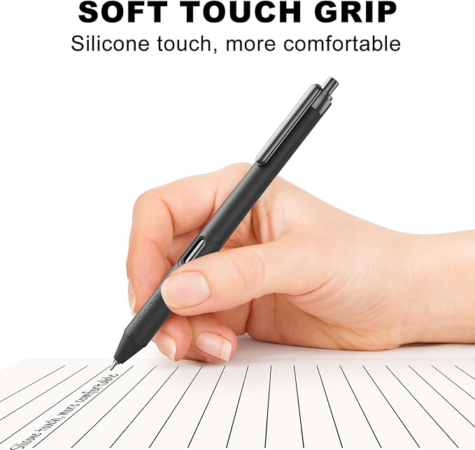 Gel Pens 0.5mm - 12 Pack Smooth Quick-Drying Retractable Black Ink for Journaling