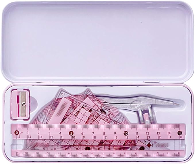 LABANCA 8 Pcs Compass Set with Protractor Rulers Pencil for Math Geometry (X-Pink)