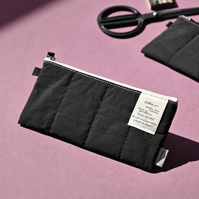 Monolike Archive247 Cushion Pencil Case, 07. Black - Pencil Pouch, Portable Pencil Bag, Pencil Case, Office Pouch case, Cushion, Soft, Vintage
